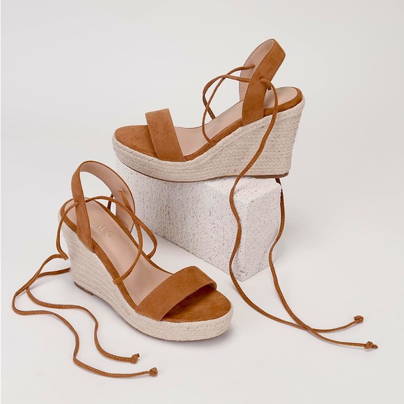 Women's Wedge Platform Espadrille Open Toe Lace-Up Sandals, Cross Strap - Picture 1 of 7